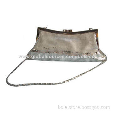 Fashionable Evening Bag with Aluminum, Metal Frame and Turnlock Closure, Metal Chains